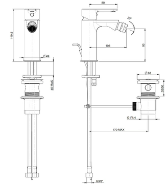 MOCCA 60103 - Countertop bidet mixer with automatic pop-up waste by Rubinetterie Frattini - view 3